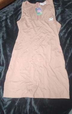 SO REAL Tan Sleeveless Tank Dress Front Zip with Logo Size L New With Tags